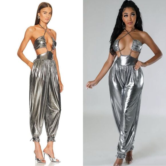 NWT L’Academie Blair Jumpsuit Silver Size S